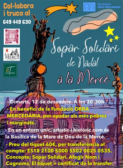 Sopar Solidari de Nadal en favor de la Fundació Obra Mercedaria